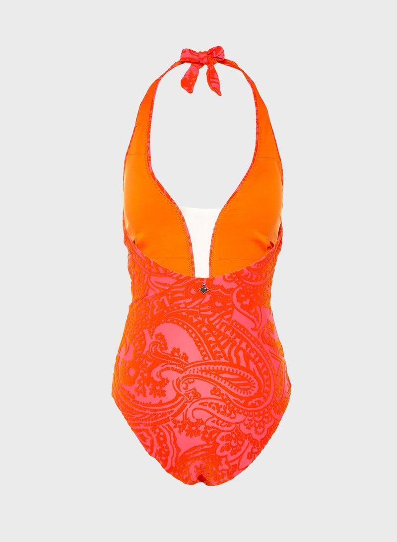 Halter Neck Plunge Swimsuit