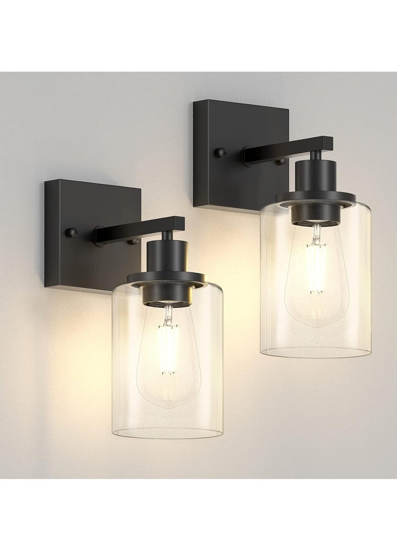 2 Pcs Wall Lights Modern Metal Sconces Wall Lighting Fixture Lamps with Glass Shade for Bathroom Bedroom Mirror Living Room Bulb Included