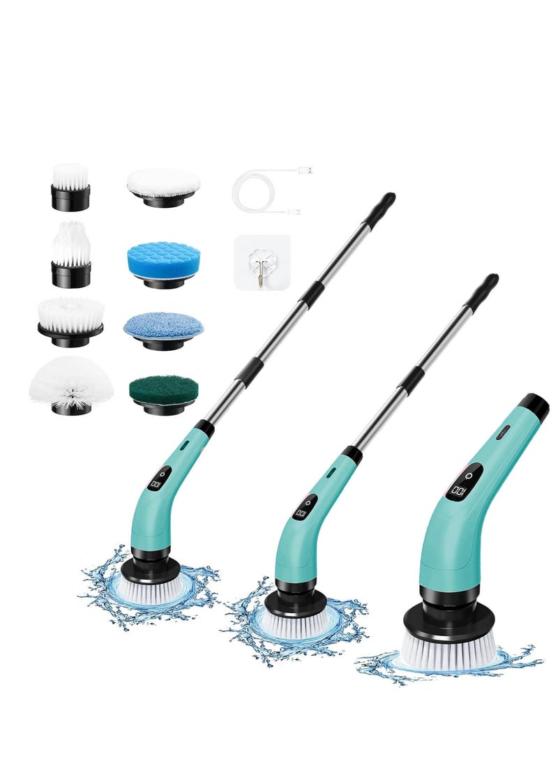 8 In 1 Cordless Electric Spin Scrubber Rechargeable Cleaning Brush with 8 Replaceable Brush Heads, Cordless and Portable Power Scrubber, Electric Bathroom Scrubber for Cleaning Tile, Sink, Window, Floor, Tub, Car