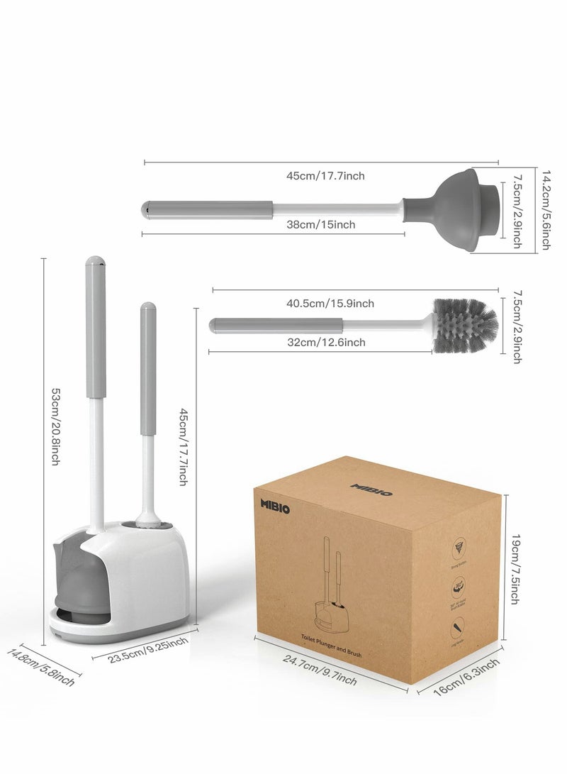 oilet Plunger and Brush, Bowl Brush and Plunger Combo with Holder for Bathroom Cleaning, 2-in-1 Heavy Duty Plunger Set with Powerful Pump & Unique Water Storage Design(White, 1 Set)