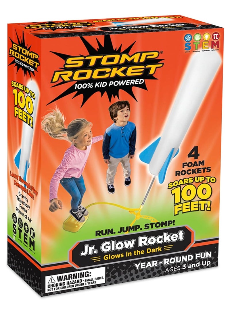 Stomp Rocket The Original Jr. Glow Rocket Launcher, 4 Foam Rockets and Toy Air Rocket Launcher - Glows in The Dark