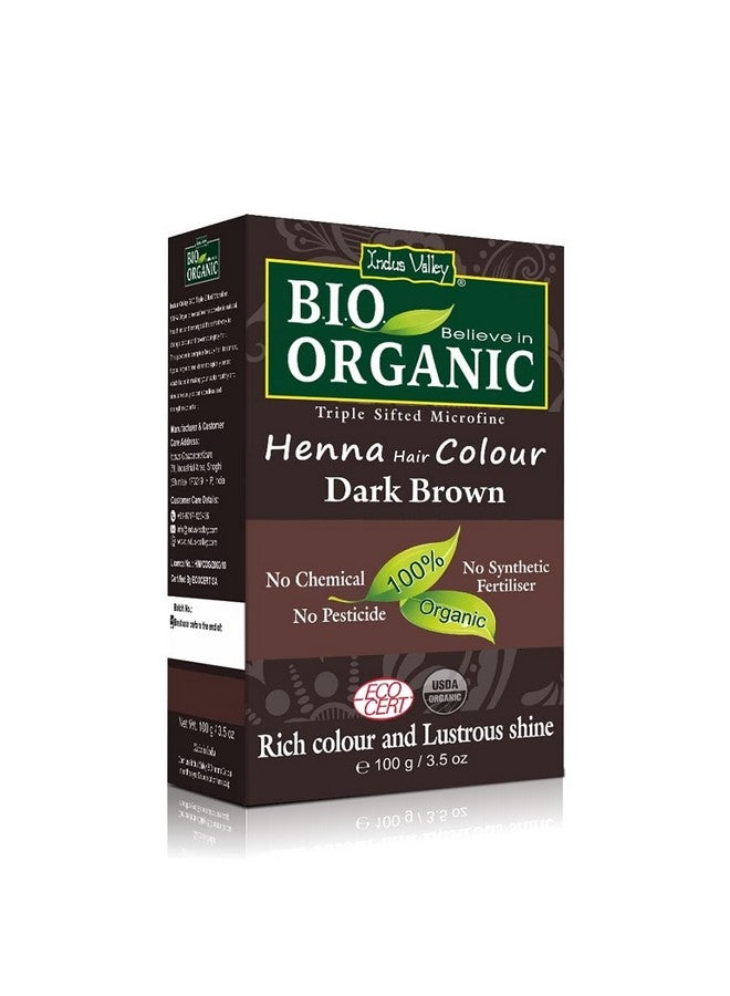 Bio Organic Natural Henna Hair Color Dark Brown 100Gm| 100% Gray Hair Coverage And Long Lasting Hair Dye | Vegan And Crueltyfree