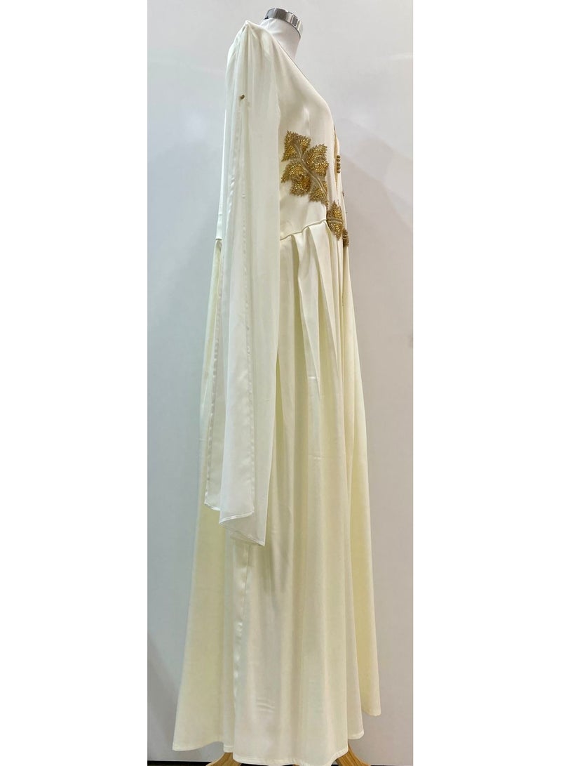 Chiffon with Crepe Embroidered Dress Color Off-White