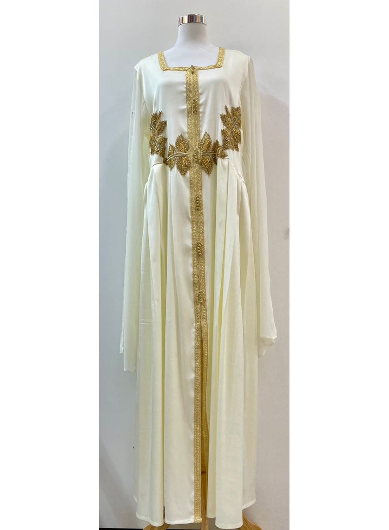 Chiffon with Crepe Embroidered Dress Color Off-White