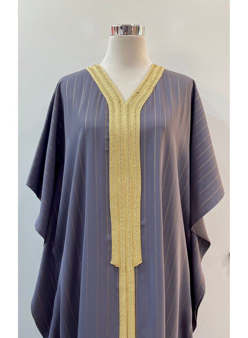 Linen Jellabiya with mix Cotton and Crepe Grey Color