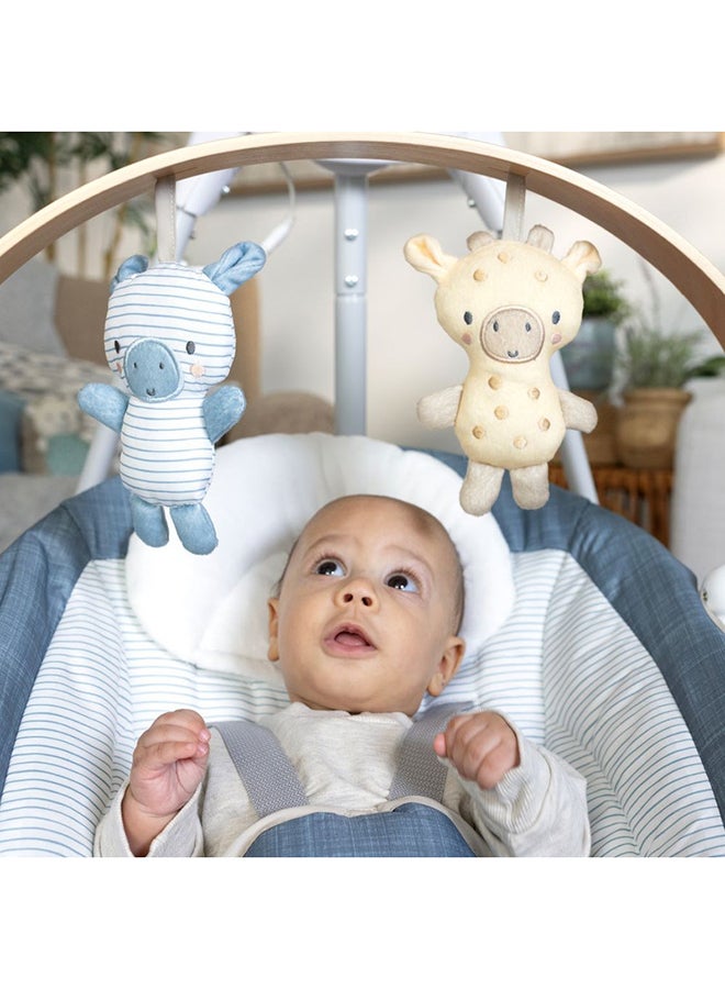 Simple Comfort Compact Soothing Swing With Usb Cord, Safety Harness, 2 Featuring Toys And Sounds, 0 - 9 Months, Chambray