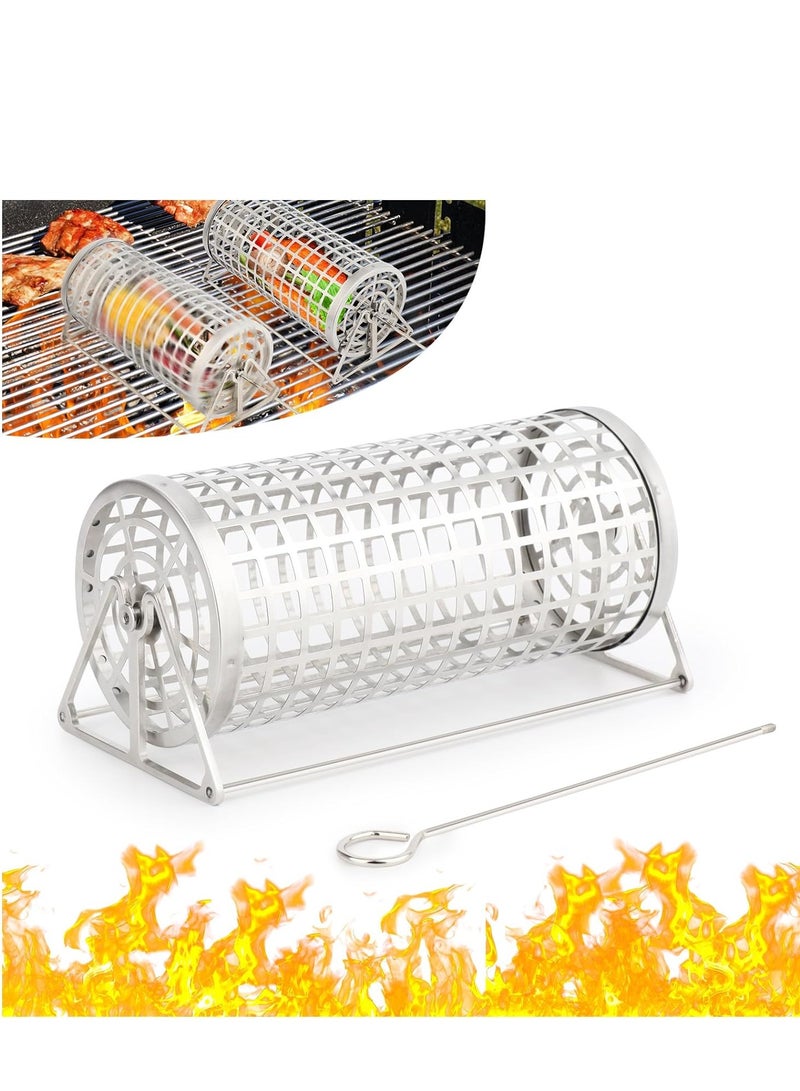 Multifunctional Rolling BBQ Grill Basket for Outdoor Cooking Perfect for Vegetables Fruits and Fries 1 Pcs