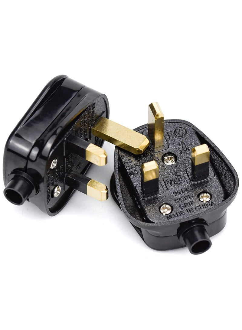 3 Pin UK Plug 13A Fused 250V Mains Plugs, UK Mains Plug for 13A 250V Black 3 Pin Plug 50-60 Hz (2Pcs)