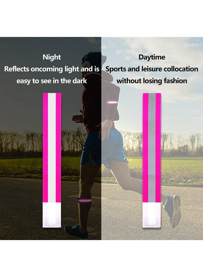 Adjustable Elastic Lightweight High Visibility Reflective Arm Bands Leg Bands Bike Pants Cuff Straps For Running Walking Joggingcyclingmotorcycle(4 Pack Pink)