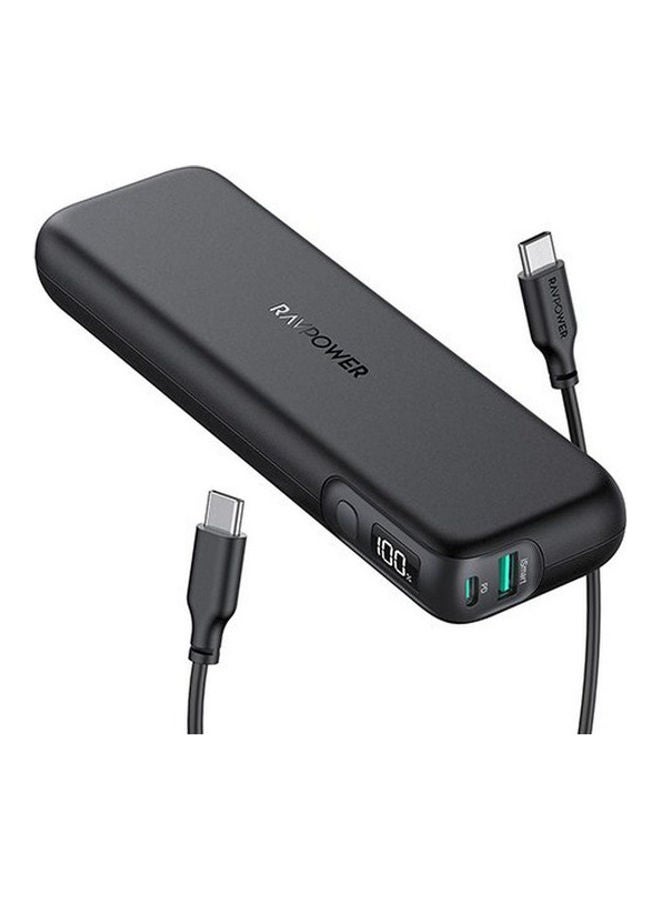 15000 mAh MFi Certified 2 Port Portable Power Bank With Charging Cable Black