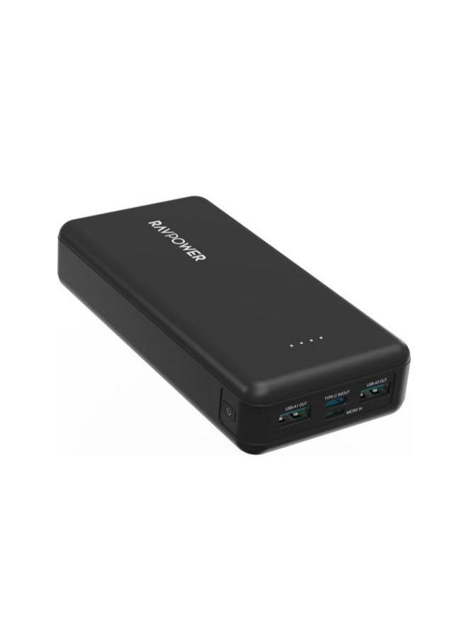 20000 mAh Dual USB Port Type C And Micro USB Power Bank 15W Black