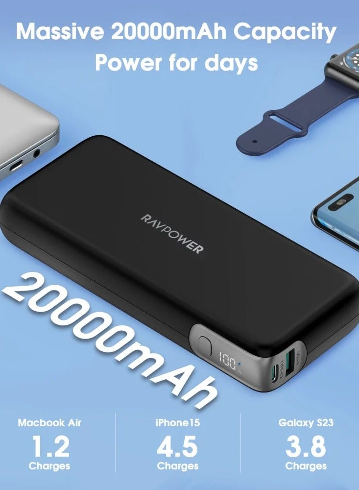 20000 mAh PD Pioneer 20000mAh 70W 3-Port Power Bank - Black