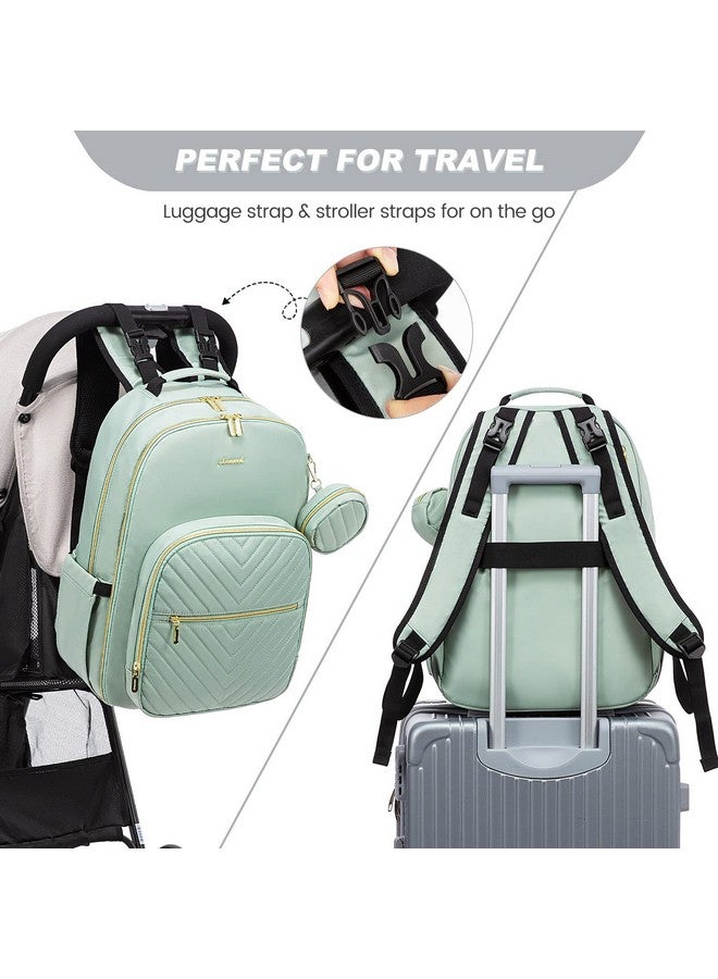 Diaper Bag Backpack, Quilted Baby Bag With Changing Pad & Pacifier Holder, Waterproof Travel Diaper Bags With Usb Charging Port For Baby Boys Girls, Stylish And Large Capacity, Mint Green