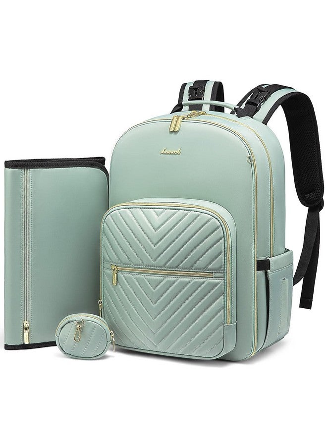 Diaper Bag Backpack, Quilted Baby Bag With Changing Pad & Pacifier Holder, Waterproof Travel Diaper Bags With Usb Charging Port For Baby Boys Girls, Stylish And Large Capacity, Mint Green