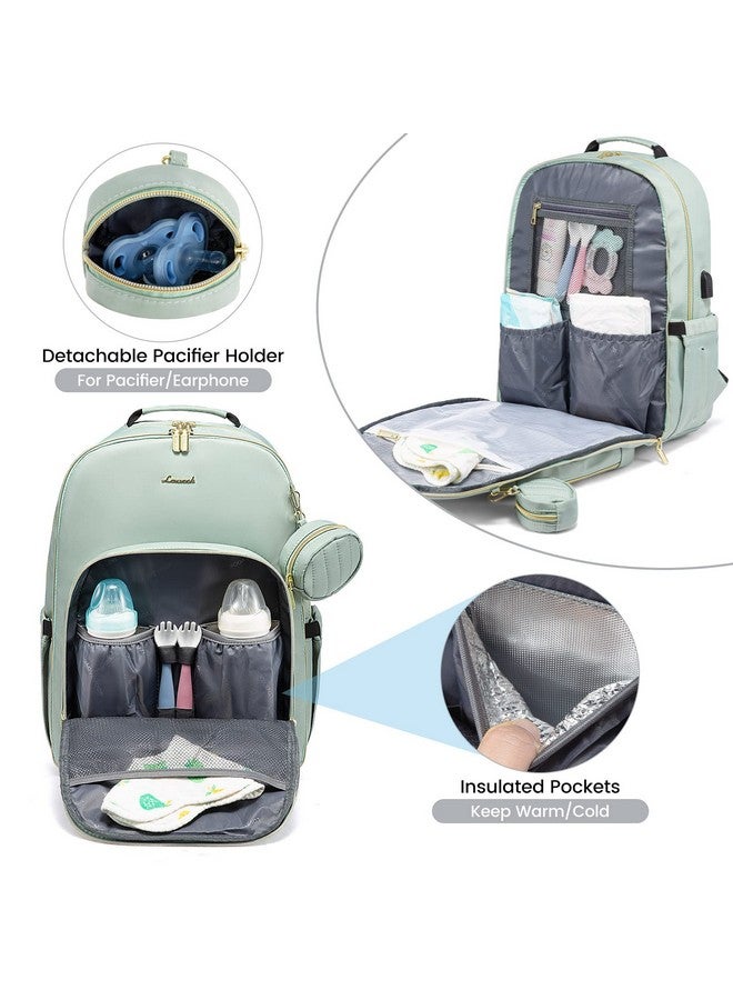 Diaper Bag Backpack, Quilted Baby Bag With Changing Pad & Pacifier Holder, Waterproof Travel Diaper Bags With Usb Charging Port For Baby Boys Girls, Stylish And Large Capacity, Mint Green