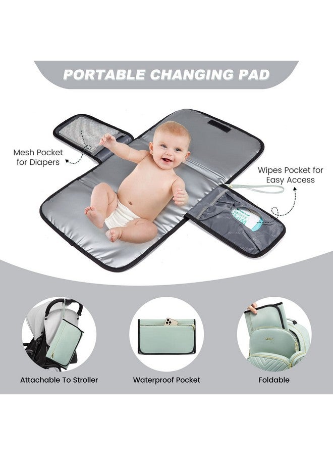 Diaper Bag Backpack, Quilted Baby Bag With Changing Pad & Pacifier Holder, Waterproof Travel Diaper Bags With Usb Charging Port For Baby Boys Girls, Stylish And Large Capacity, Mint Green