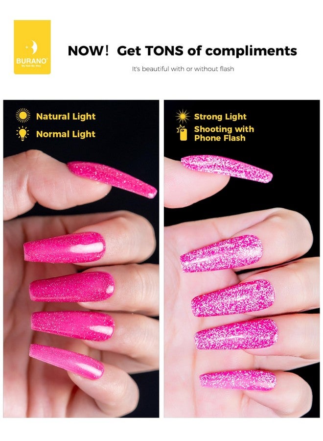 Reflective Gel Nail Polish, 7.3Ml Reflective Diamond Nail Glitter Gel Polish, Sparkly Color Gel Polish Holographic Glitters Shiny Gel Polish Uv Lamp Required (Hot Pink Sz9)