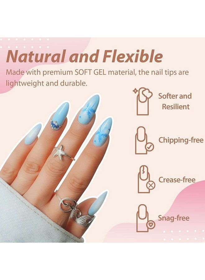 Almond Gel X Nail Tips 600 Pcs Prefiled Almond Nail Tips Full Cover Nail Tips Press On Nails 12 Sizes Half Matte Clear Fake Soft Gel Nail Tips For Nail Extension Home Diy Salon With Box