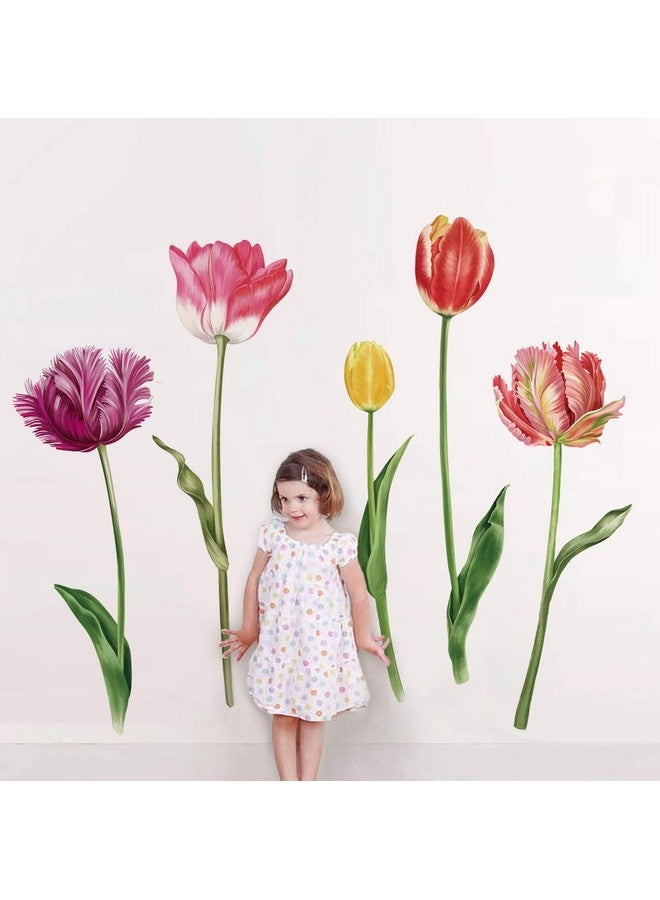 5 Large Tulip Flowers Wall Decals Garden Floral Wall Art Stickers Bedroom Living Room Home Decor Gifts For Mom(H: 37 Inches)