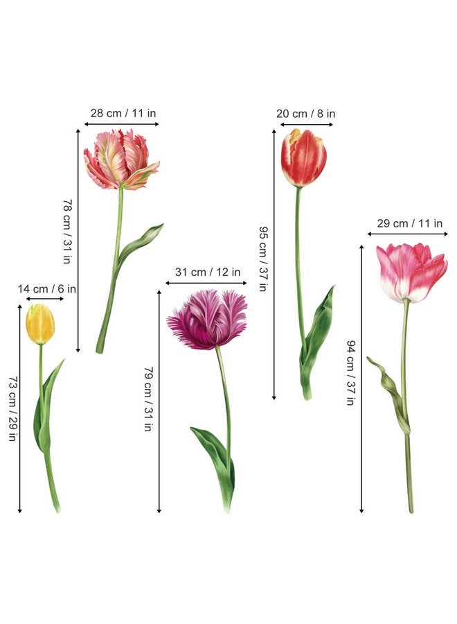 5 Large Tulip Flowers Wall Decals Garden Floral Wall Art Stickers Bedroom Living Room Home Decor Gifts For Mom(H: 37 Inches)