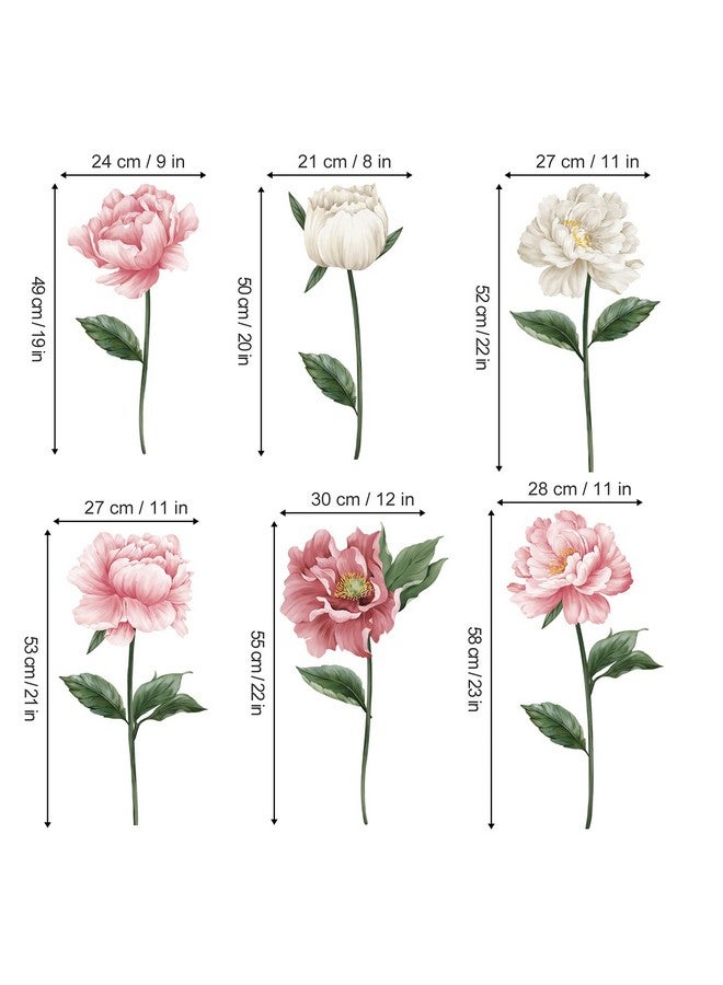 6 Large Peony Flower Wall Decals Garden Floral Wall Stickers Bedroom Living Room Home Office Wall Decor Gift For Mom