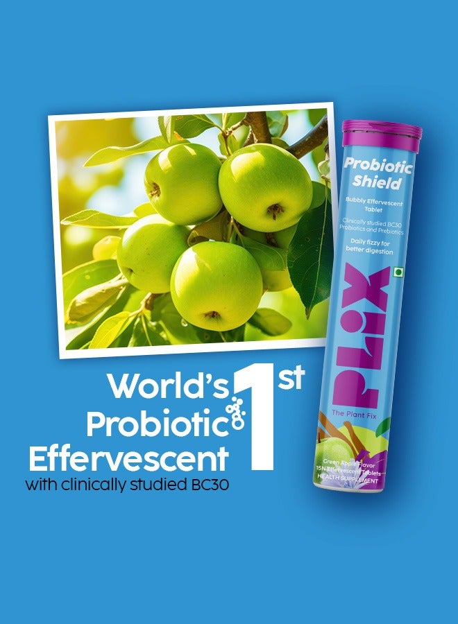 Probiotic Shield Pre+probiotic 90 Effervescent Tablets With 20 Billion Cfus, Vital Probiotic Strains, Pack Of 6- Green Apple