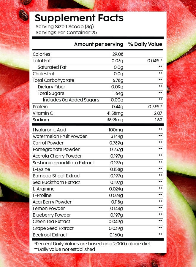 Plant-Based Collagen Powder With Hyaluronic Acid For Radiant Skin - Watermelon Flavor, 400g- 50 Servings - Pack Of 2