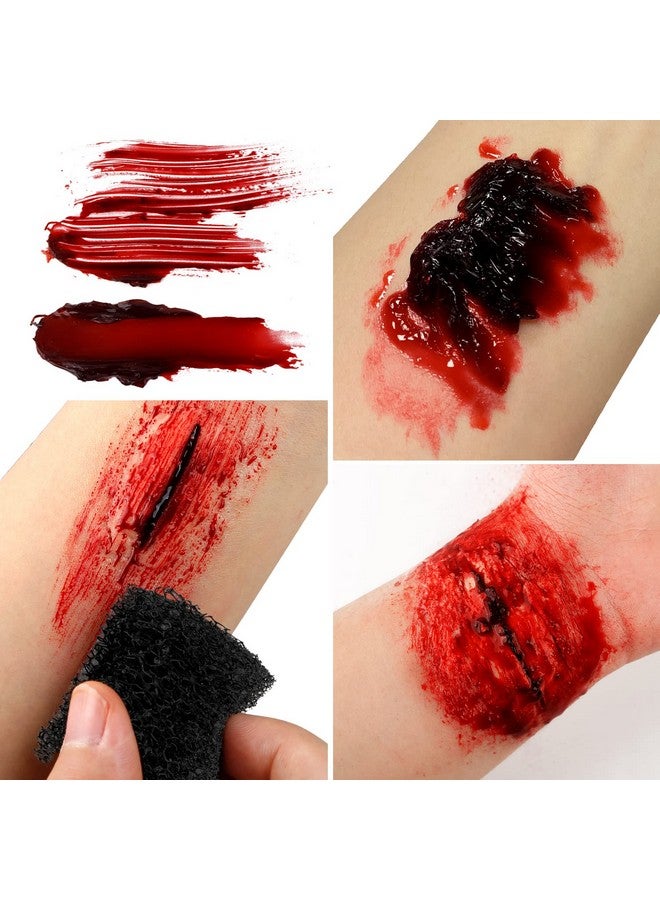 De'Lanci Fake Blood Spray Splatter + Fake Scabs Coagulated Blood Gel + Stipple Sponge Washable Fake Blood For Clothes Eyes Face Skin Fake Blood Makeup Kit For Halloween Vampire Zombie And Sfx Wound