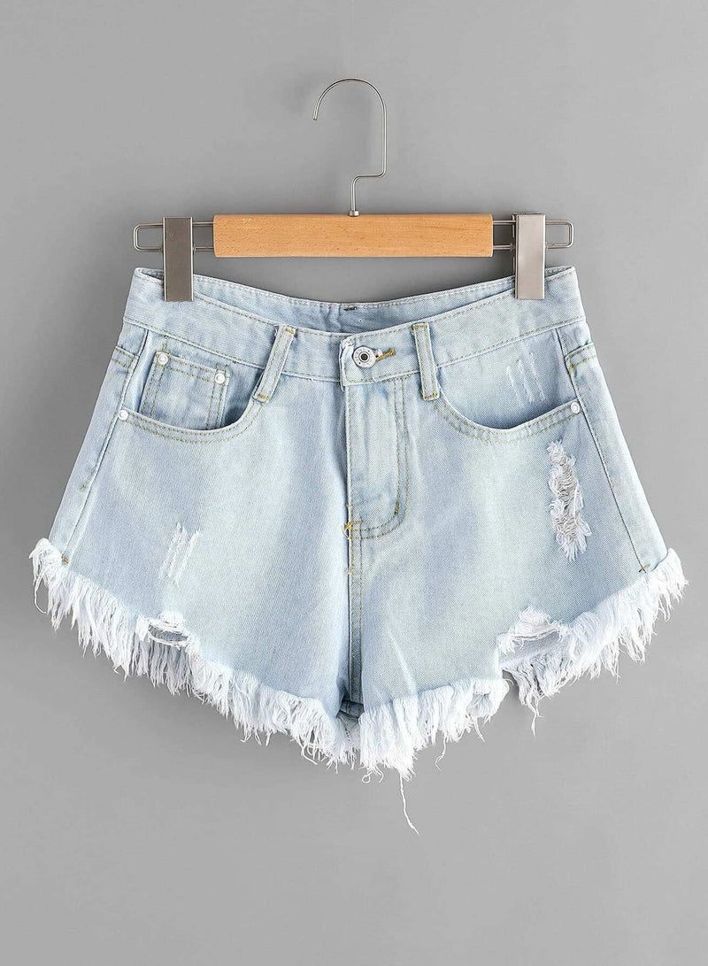 Plus Raw Hem Ripped Denim Shorts