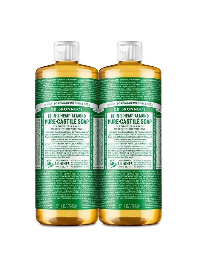 Purecastile Liquid Soap (Almond 32 Ounce 2Pack) Made With Organic Oils 18In1 Uses: Face Body Hair Laundry Pets And Dishes Concentrated Vegan Nongmo