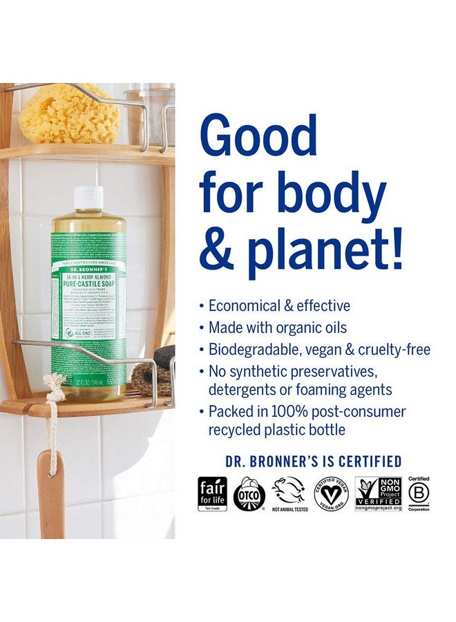 Purecastile Liquid Soap (Almond 32 Ounce 2Pack) Made With Organic Oils 18In1 Uses: Face Body Hair Laundry Pets And Dishes Concentrated Vegan Nongmo