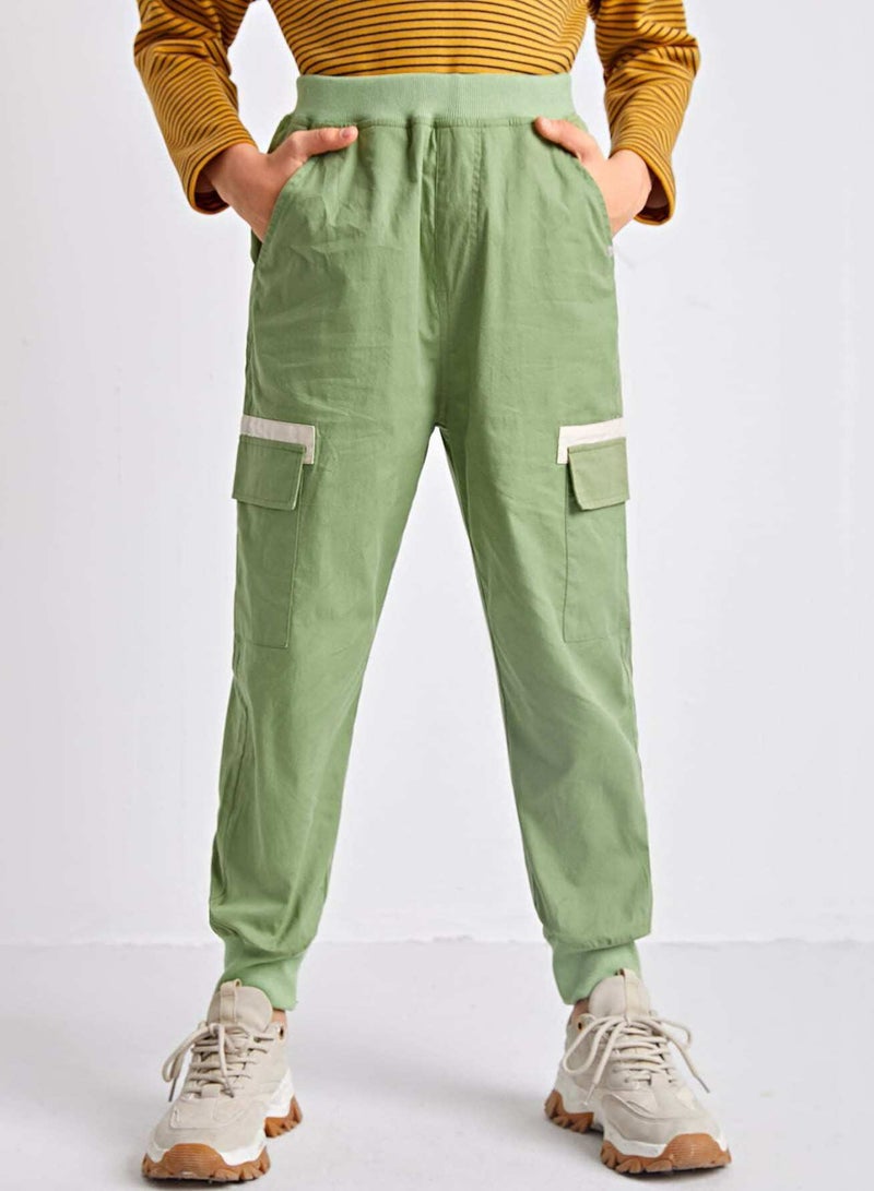 Girls Elastic Waist Flap Pocket Pants