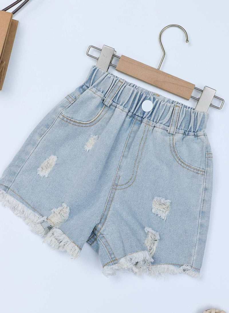 Girls Ripped Raw Hem Denim Shorts