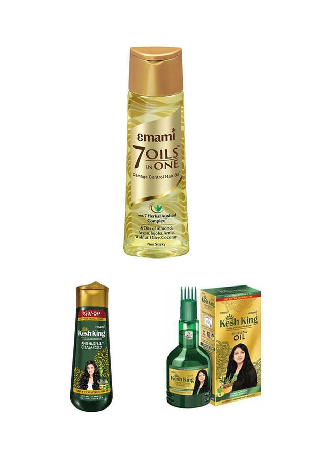 7-In-1 Hair Oil With Kesh King Scalp Hair Medicine Ayurvedic Oil Green And Anti Hairfall Shampoo Yellow 200ml