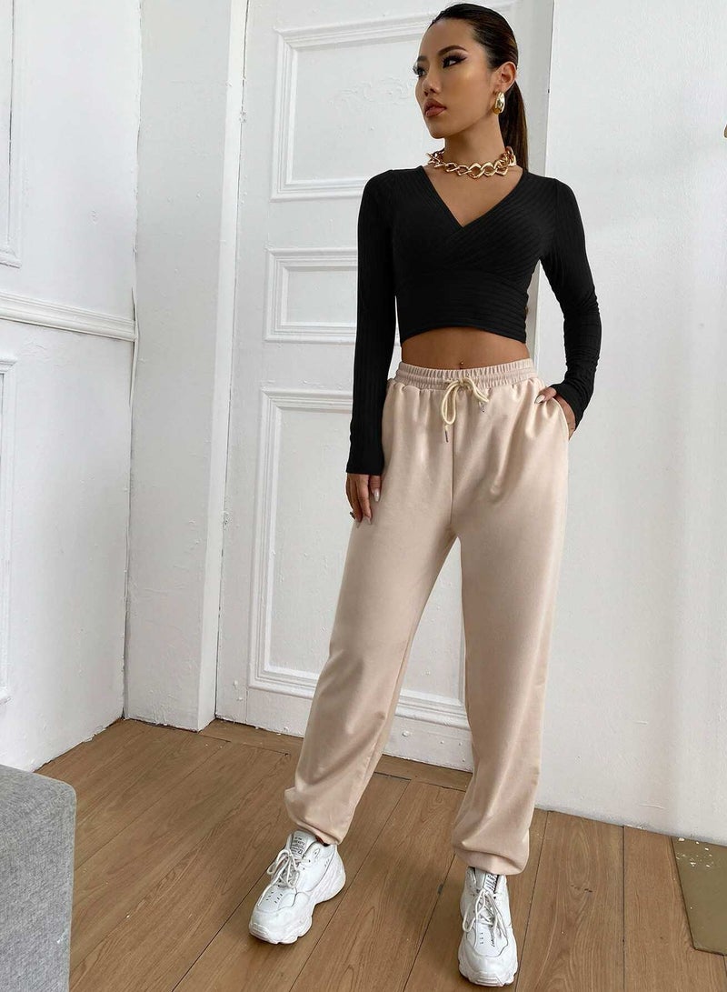 Solid Rib-knit Crop Tee