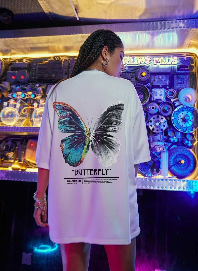 Butterfly & Slogan Graphic Oversized Tee