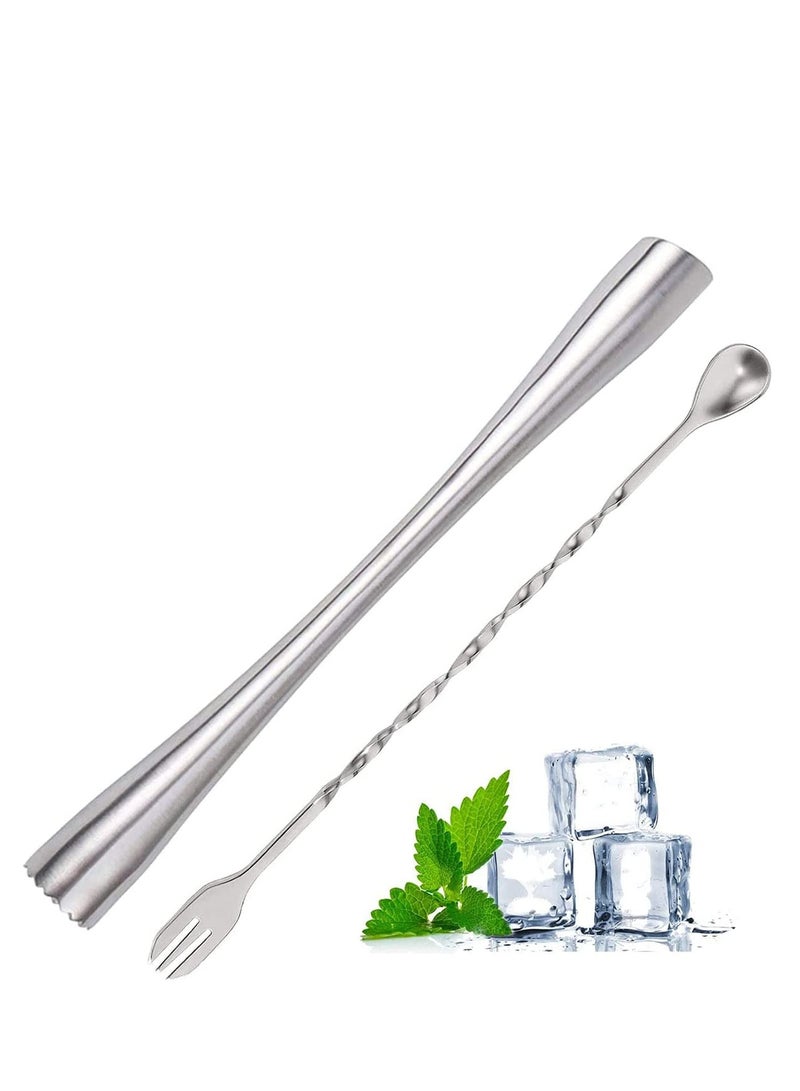 Muddler for Drinks, 10-inch Stainless Steel Muddler and Mixing Spoon Drink Muddler with Case, Home Tool Set, Tools for Fruit Based Drinks Birthday, Party, and Housewarming