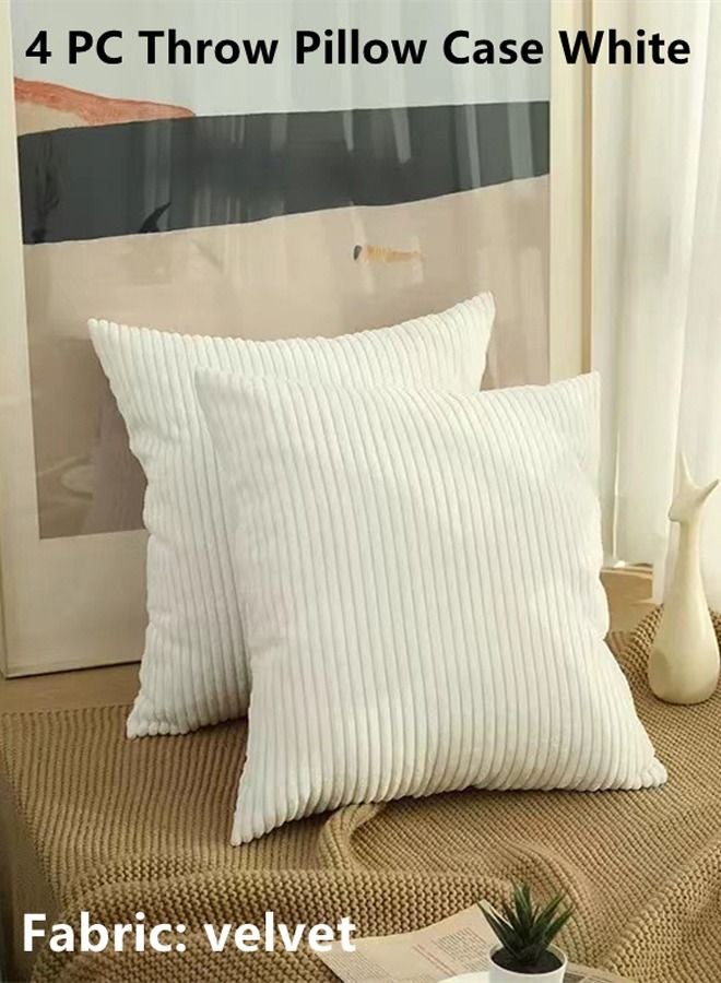 4-Piece Throw Pillow Case Cushion Cover White Velvet 45 x 45 Centimeter