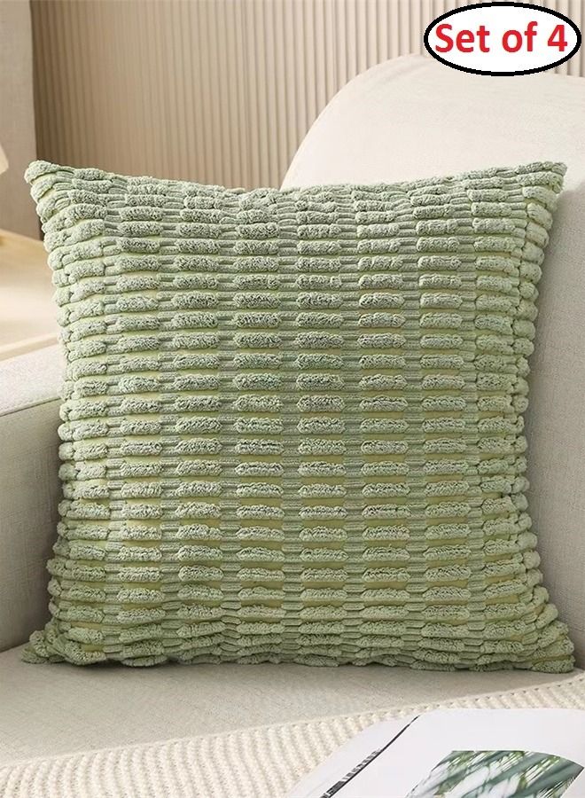 Set of 4 Decorative Cushion Cover Pillow Cases Corduroy Green 45 x 45 Centimeter