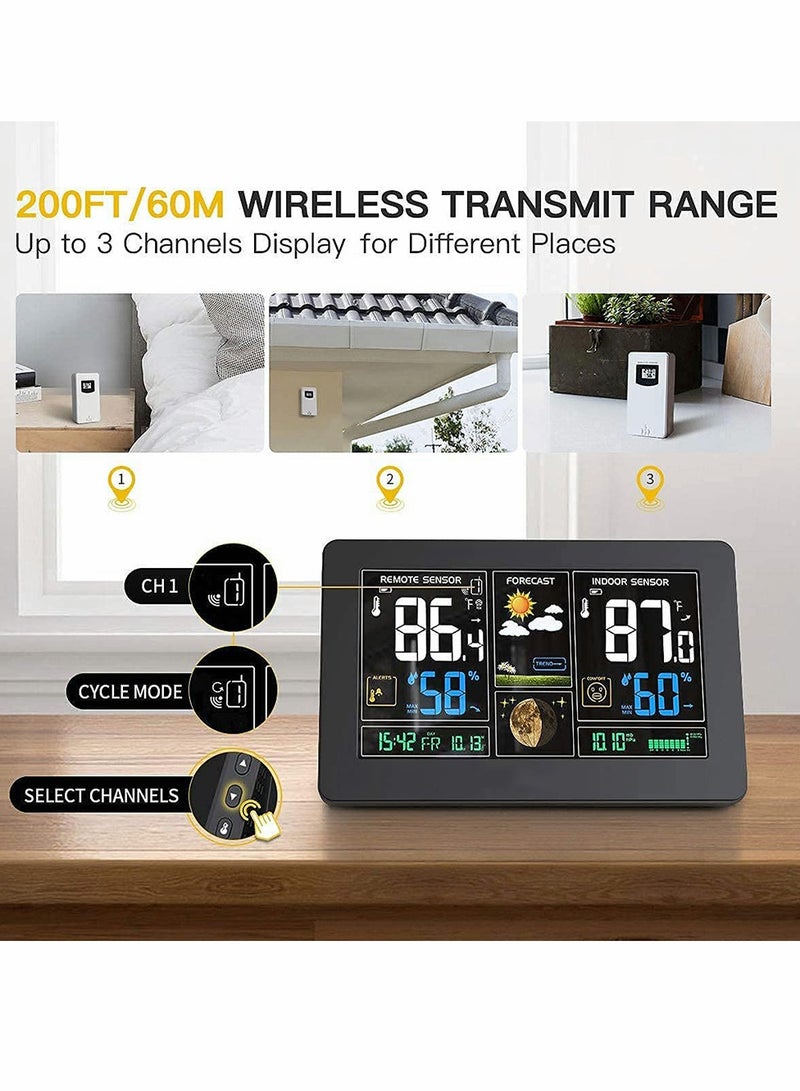 Wireless Weather Station with Color Display and Atomic Clock, Indoor Outdoor Thermometer with Forecast and Adjustable Backlight