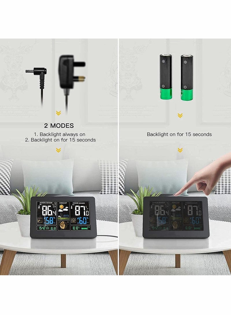 Wireless Weather Station with Color Display and Atomic Clock, Indoor Outdoor Thermometer with Forecast and Adjustable Backlight