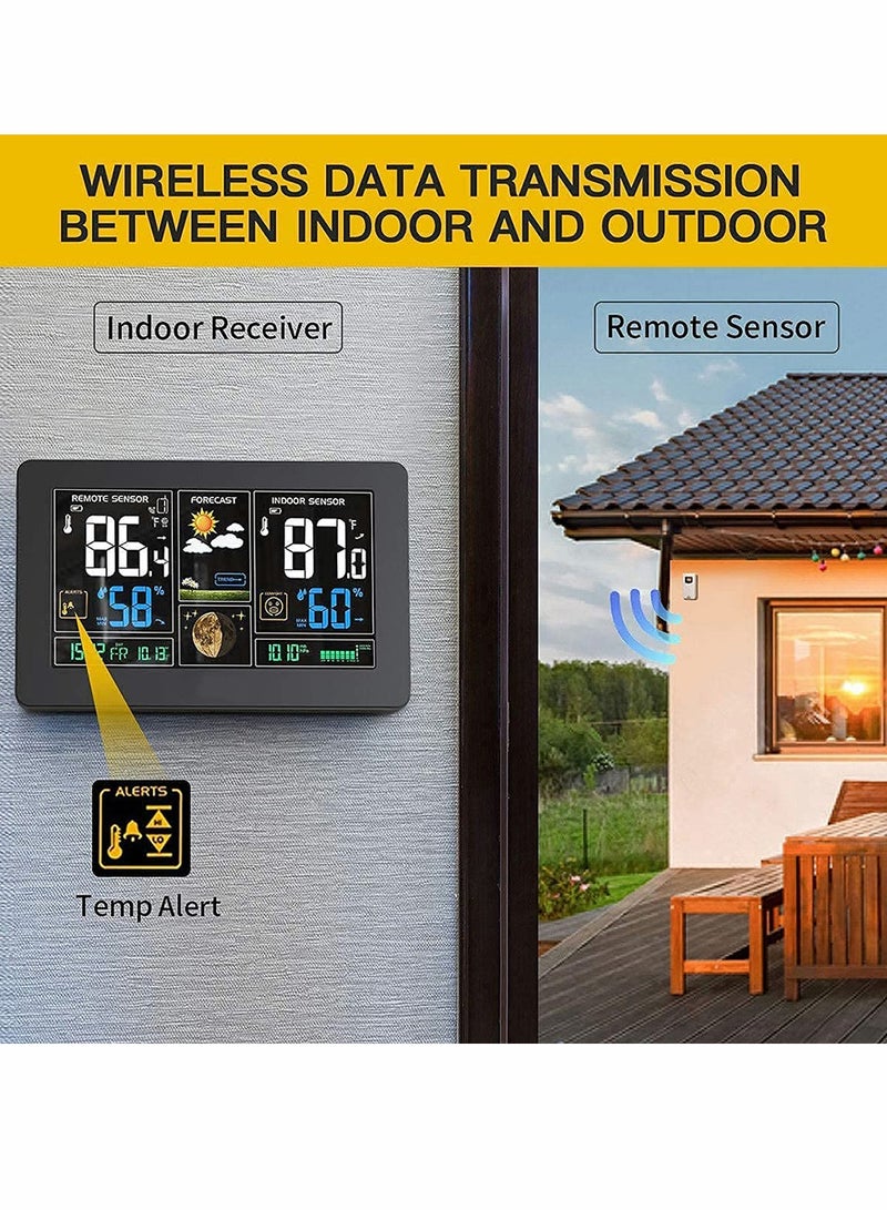 Wireless Weather Station with Color Display and Atomic Clock, Indoor Outdoor Thermometer with Forecast and Adjustable Backlight