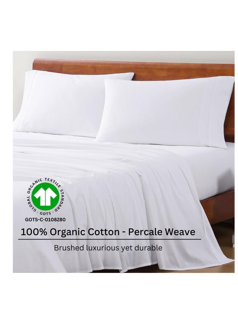 LANE LINEN 100% Organic Cotton Queen Sheet Set, 4Pc Cotton Sheets Queen Size Bed Set, Soft & Breathable Percale Weave, Deep Pocket Queen Sheets, Hotel-Quality Bed Sheets Queen Size - White Bed Sheets