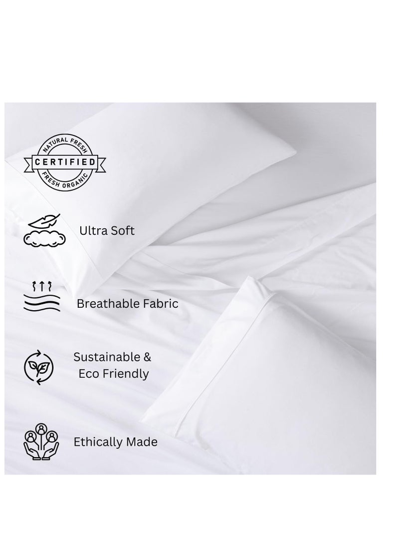 LANE LINEN 100% Organic Cotton Queen Sheet Set, 4Pc Cotton Sheets Queen Size Bed Set, Soft & Breathable Percale Weave, Deep Pocket Queen Sheets, Hotel-Quality Bed Sheets Queen Size - White Bed Sheets
