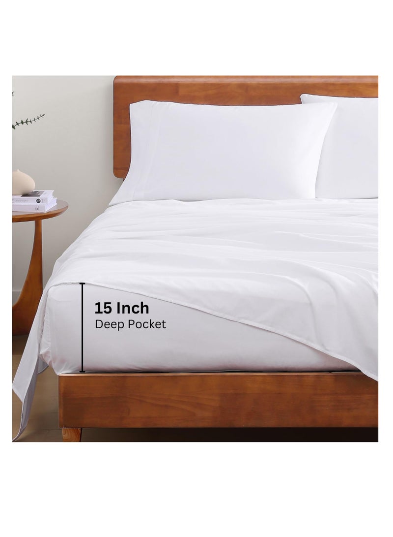 LANE LINEN 100% Organic Cotton Queen Sheet Set, 4Pc Cotton Sheets Queen Size Bed Set, Soft & Breathable Percale Weave, Deep Pocket Queen Sheets, Hotel-Quality Bed Sheets Queen Size - White Bed Sheets