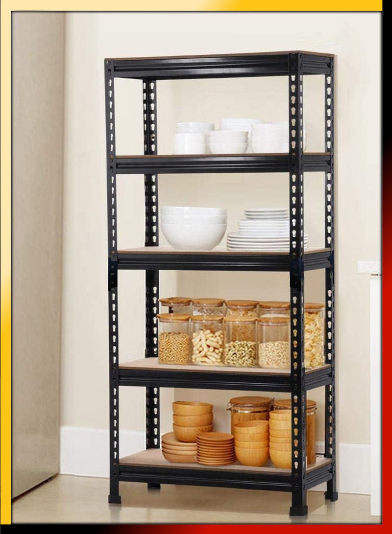 Adjustable 5 Tier Layer Shelf Metal Compartment Shelving Unit Storage Organiser Utility Display Rack Shelves For Garage Home Office Kitchen Dishes Toilet Bathroom Warehouse With Rubber Hammer