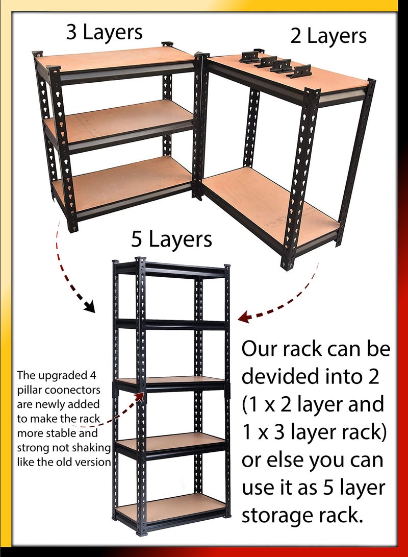 Adjustable 5 Tier Layer Shelf Metal Compartment Shelving Unit Storage Organiser Utility Display Rack Shelves For Garage Home Office Kitchen Dishes Toilet Bathroom Warehouse With Rubber Hammer