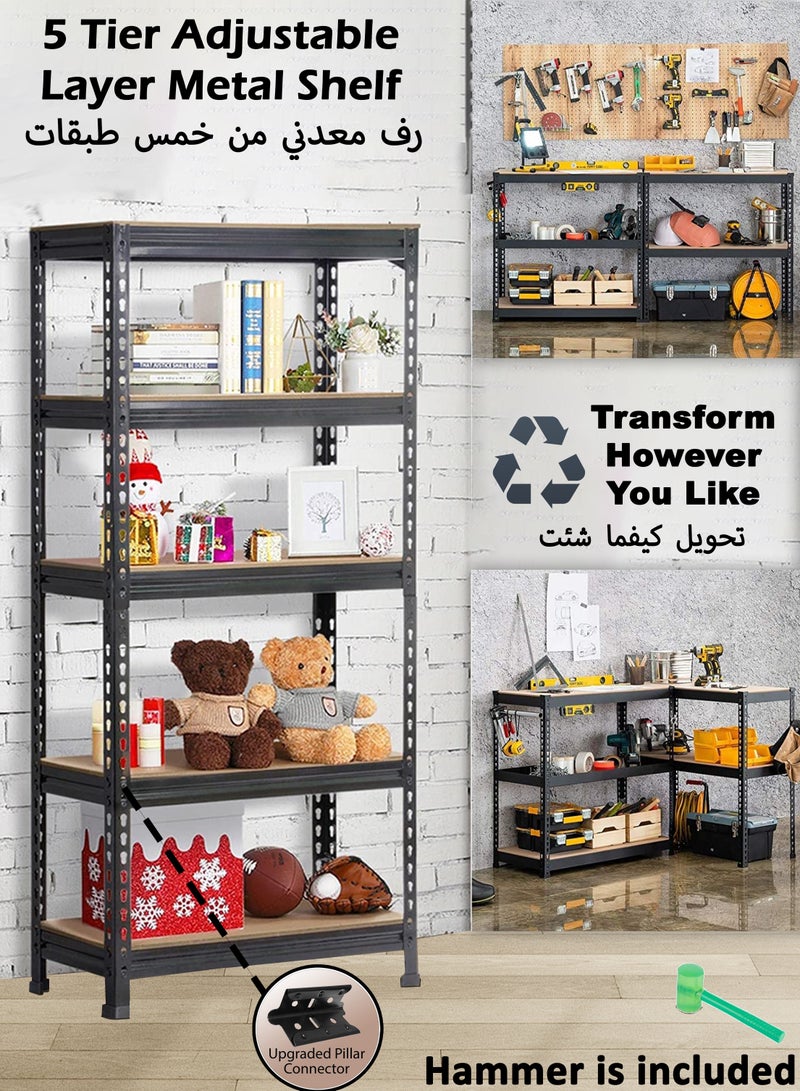 5 Tier Adjustable Metal Shelving Unit With Compartments Storage Display Rack For Home Office Kitchen Bathroom Garage And Warehouse Includes Rubber Hammer