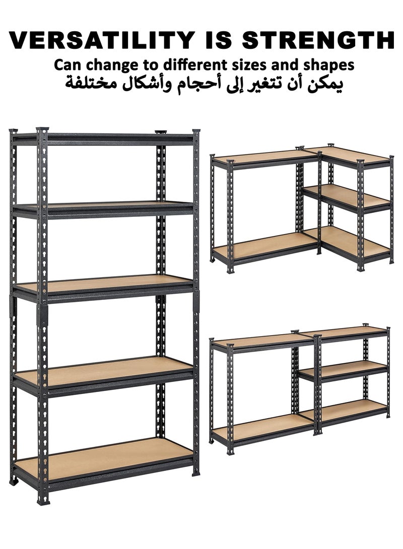 Adjustable 5 Tier Layer Shelf Metal Compartment Shelving Unit Storage Organiser Utility Display Rack Shelves For Garage Home Office Kitchen Dishes Toilet Bathroom Warehouse With Rubber Hammer