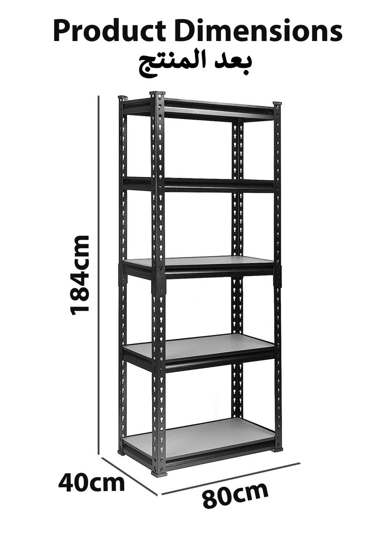 Adjustable 5 Tier Layer Shelf Metal Compartment Shelving Unit Storage Organiser Utility Display Rack Shelves For Garage Home Office Kitchen Dishes Toilet Bathroom Warehouse With Rubber Hammer